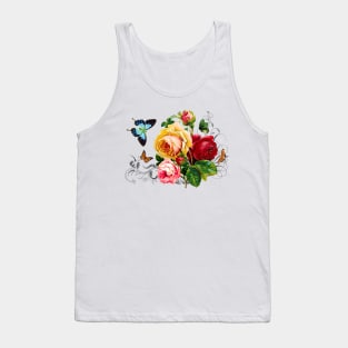 Romantic Roses and Butterflies with Scrolls Tank Top